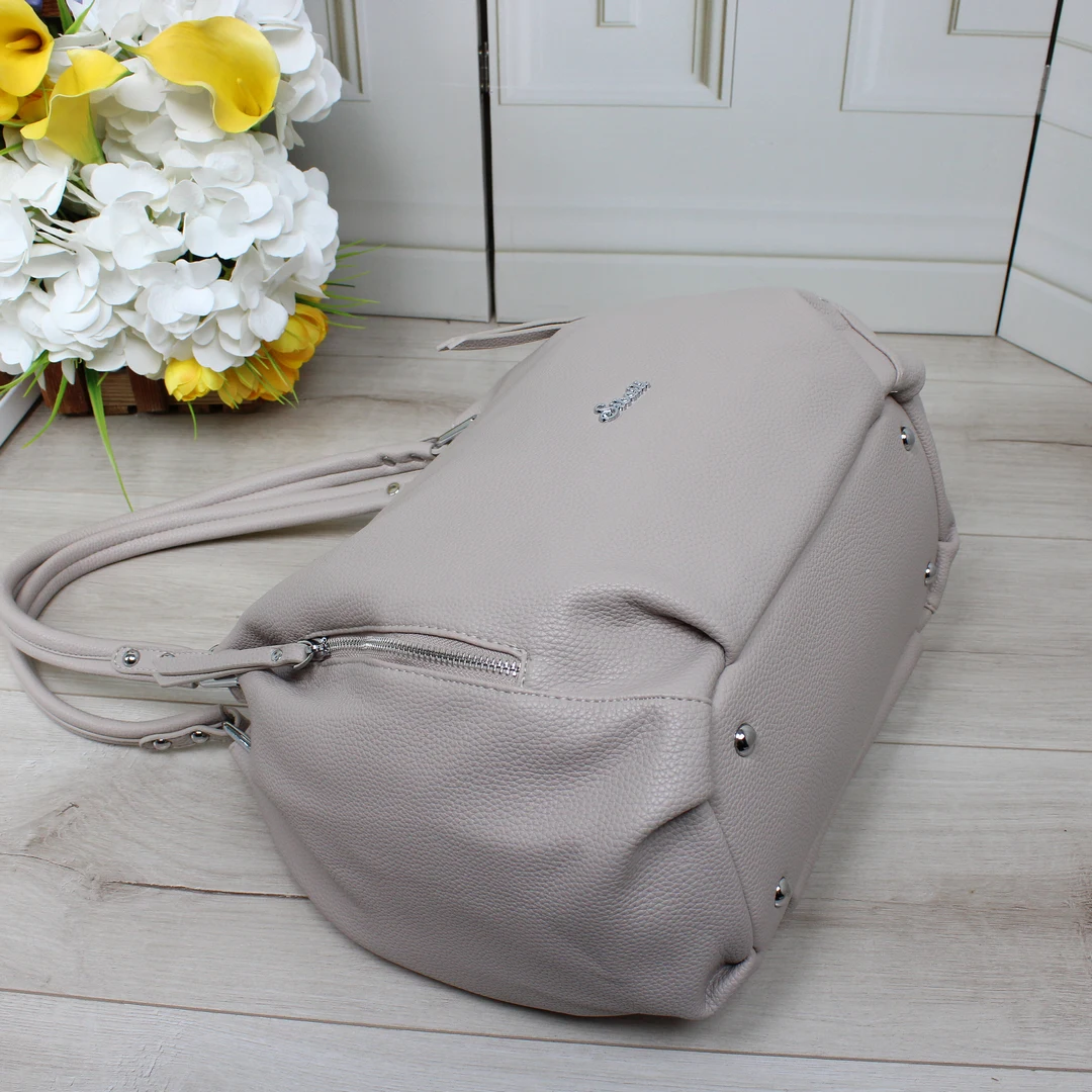 Універсальна сумка-мішок сіро-бежова з еко-шкіри для мінімалізму