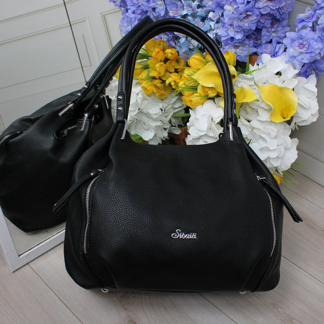 Жіноча сумка-мішок чорна з еко-шкіри для презентацій та зразків