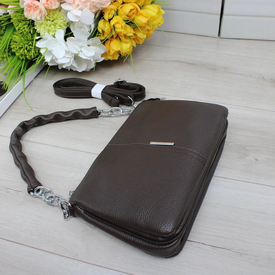 Об'ємна сумка крос-боді Шоколад з трьома відділеннями