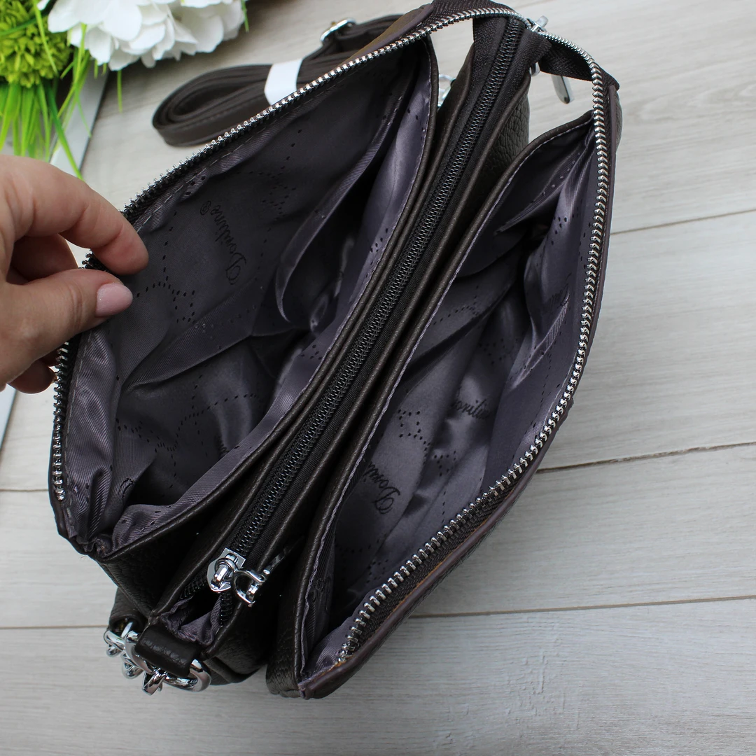 Об'ємна сумка крос-боді Шоколад з трьома відділеннями