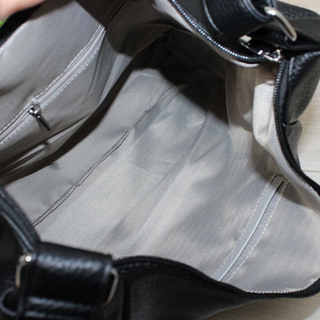 Жіноча сумка-мішок для роботи: містка чорна модель на плече для А4