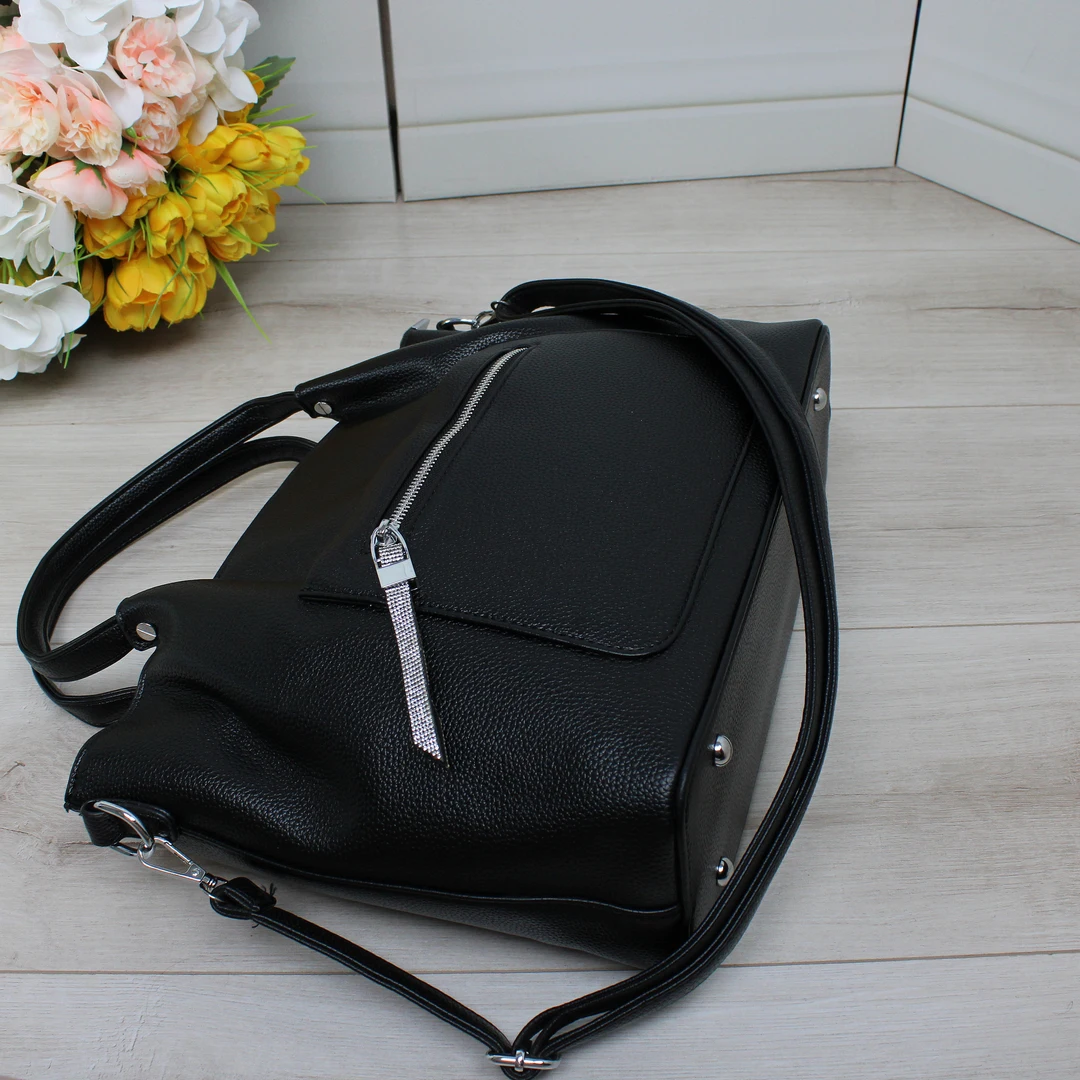 Жіноча сумка для роботи: елегантна чорна класична модель з еко шкіри