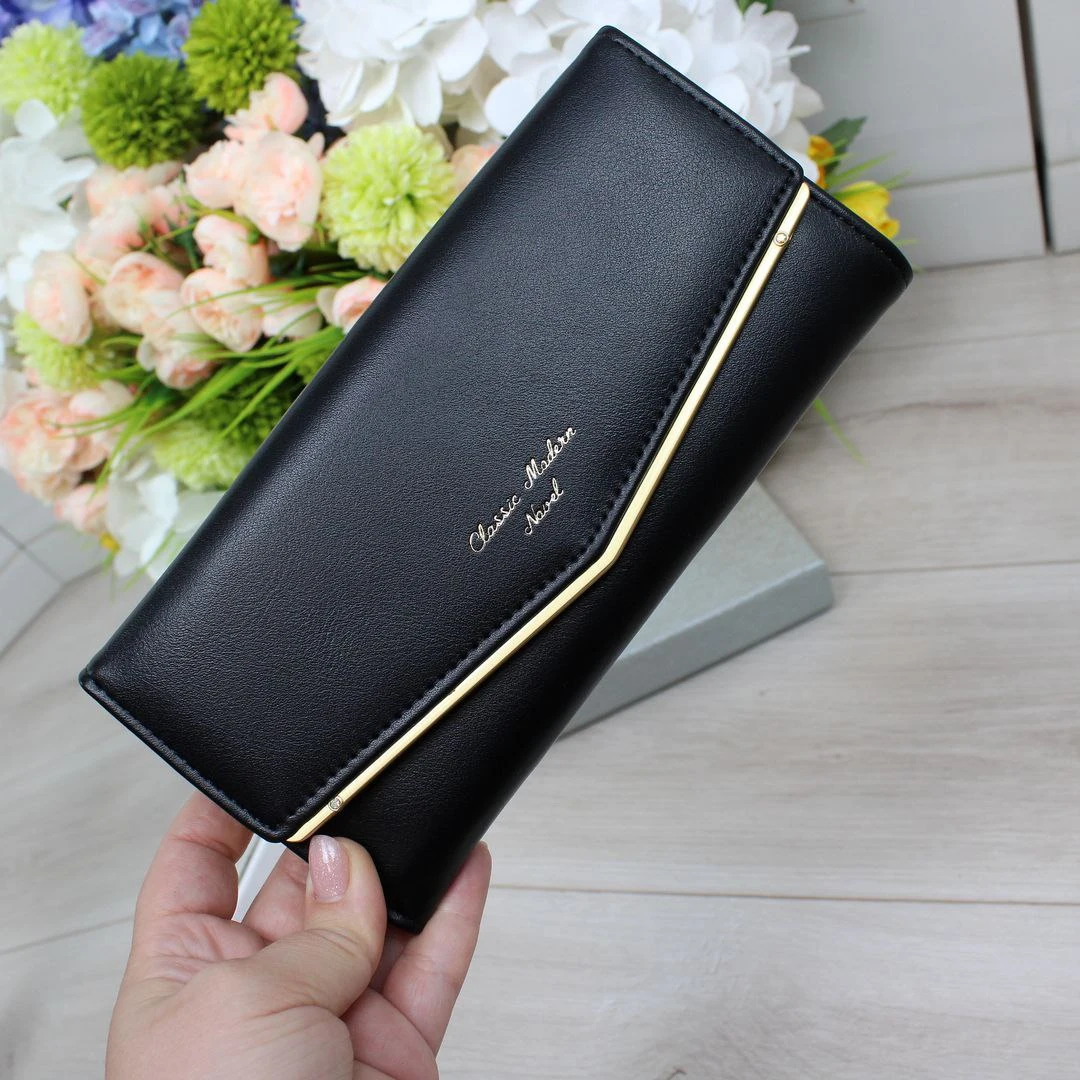 Елегантний жіночий гаманець чорного кольору з екошкіри