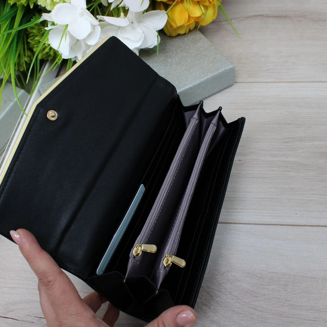 Елегантний жіночий гаманець чорного кольору з екошкіри