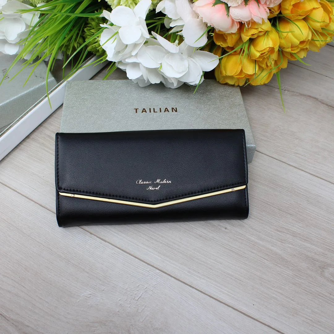 Елегантний жіночий гаманець чорного кольору з екошкіри