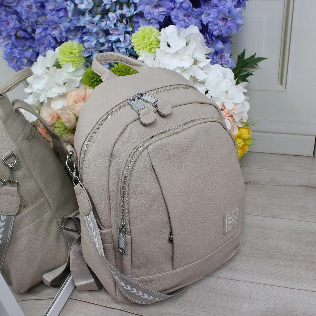 Жіноча сумка-рюкзак бежева: універсальна модель з еко шкіри 2в1