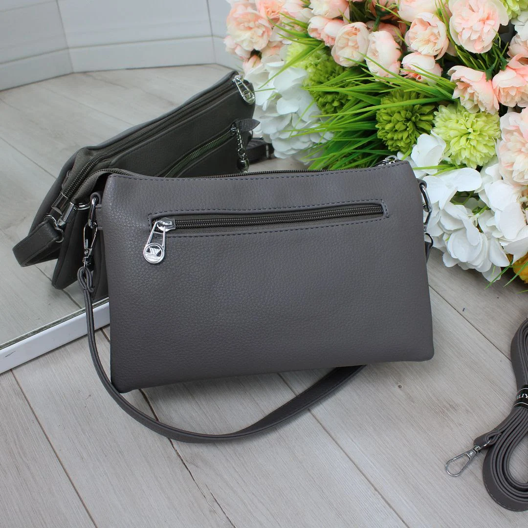 Жіноча сумка крос-боді графітова з екошкіри для ділових зустрічей