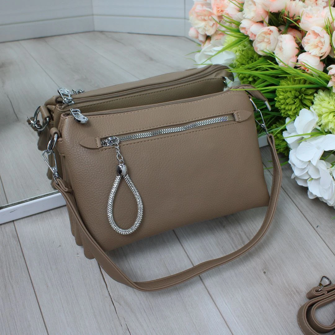 Жіноча сумка крос-боді мокко з екошкіри для мам