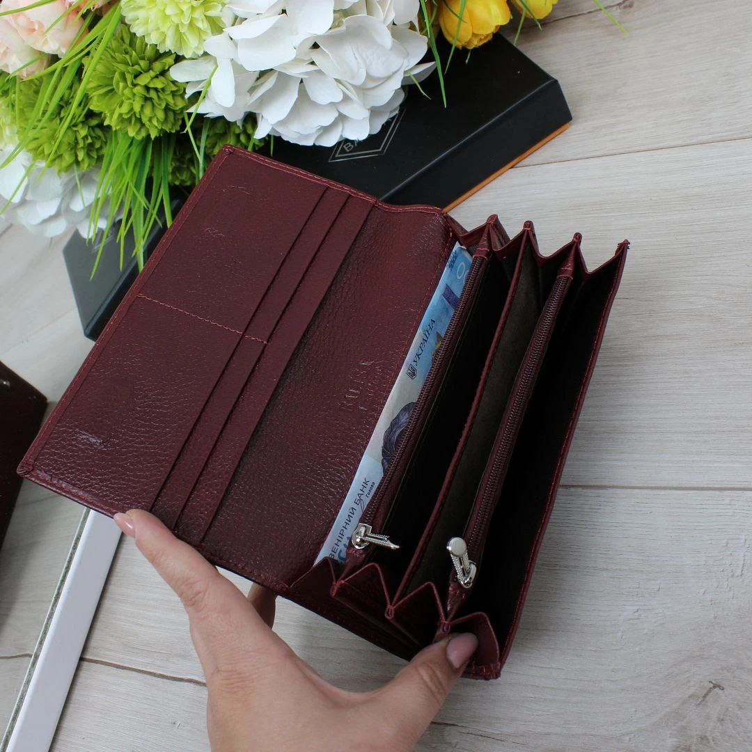 Бордовий жіночий гаманець з натуральної шкіри