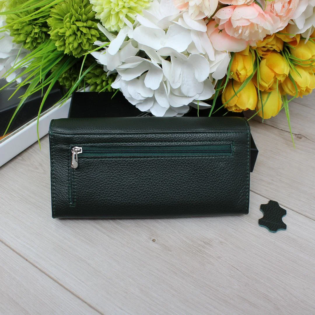 Компактний зелений жіночий гаманець з натуральної шкіри