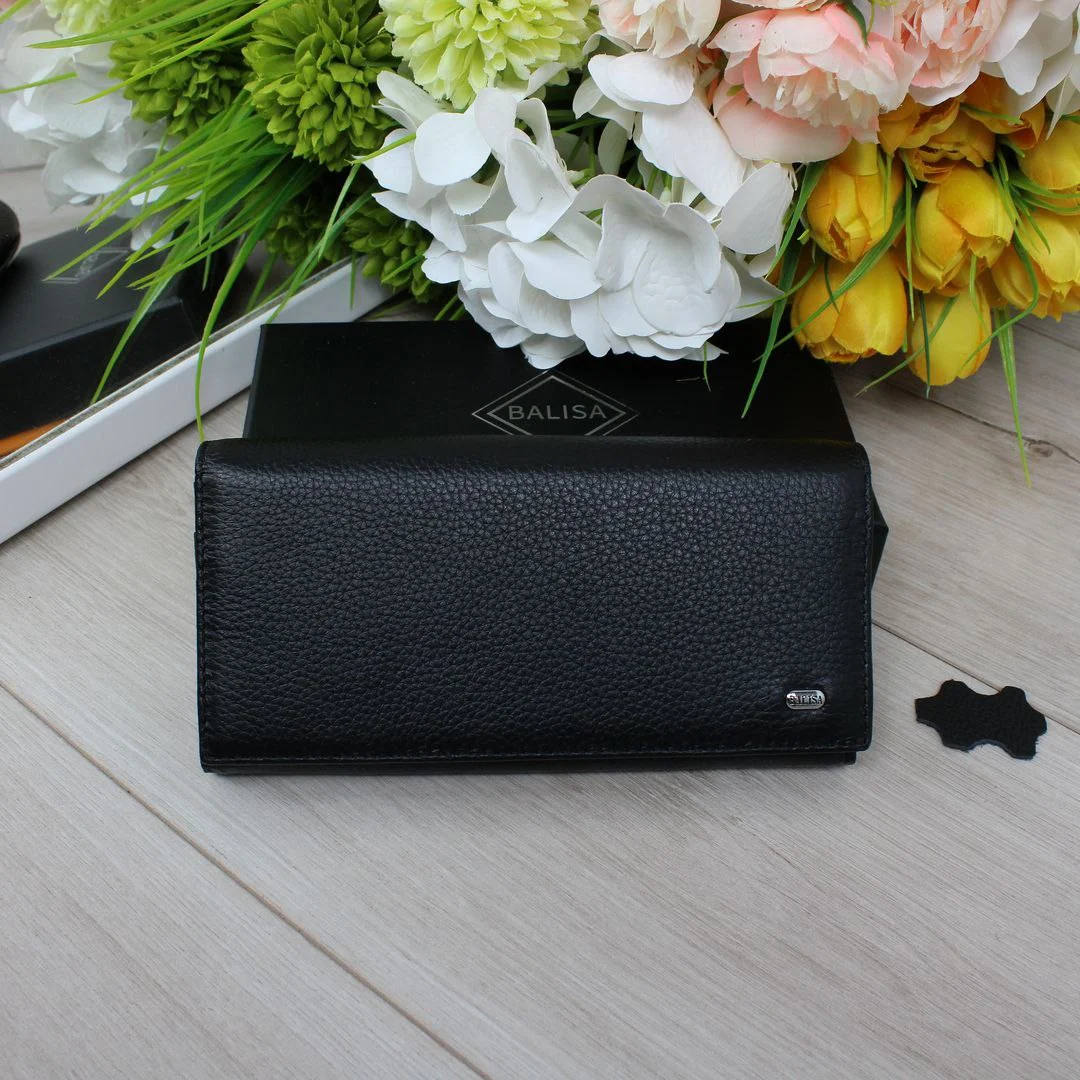 Класичний чорний жіночий гаманець з натуральної шкіри
