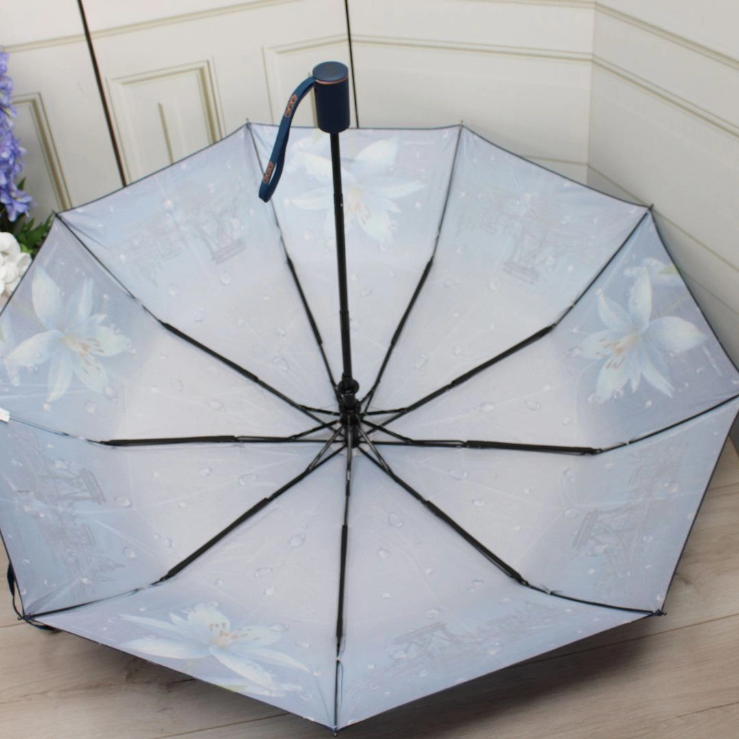 Парасолька жіноча з принтом лілії | Елегантна напівавтомат для міста