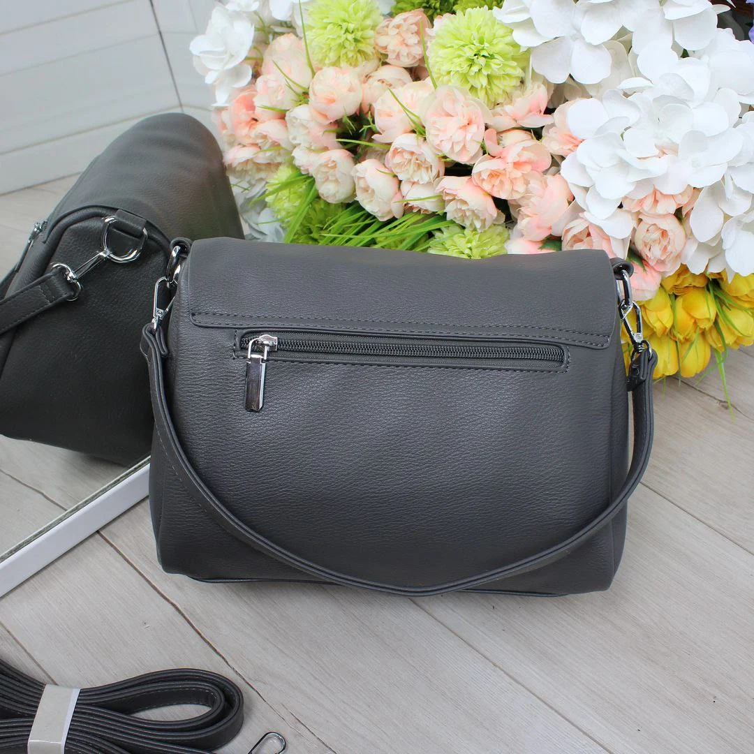 Жіноча сумка крос-боді універсальна графітова екошкіра