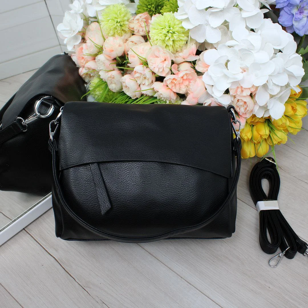 Жіноча сумка крос-боді для офісу з екошкіри чорна