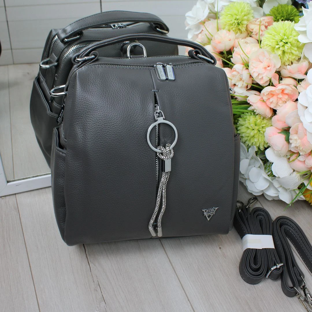 Жіночий рюкзак-сумка для навчання з екошкіри графітовий