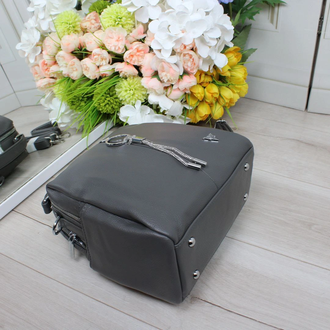 Жіночий рюкзак-сумка для навчання з екошкіри графітовий