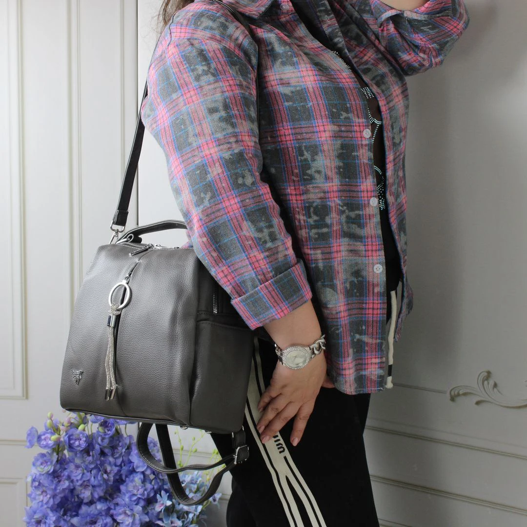 Жіночий рюкзак-сумка для навчання з екошкіри графітовий