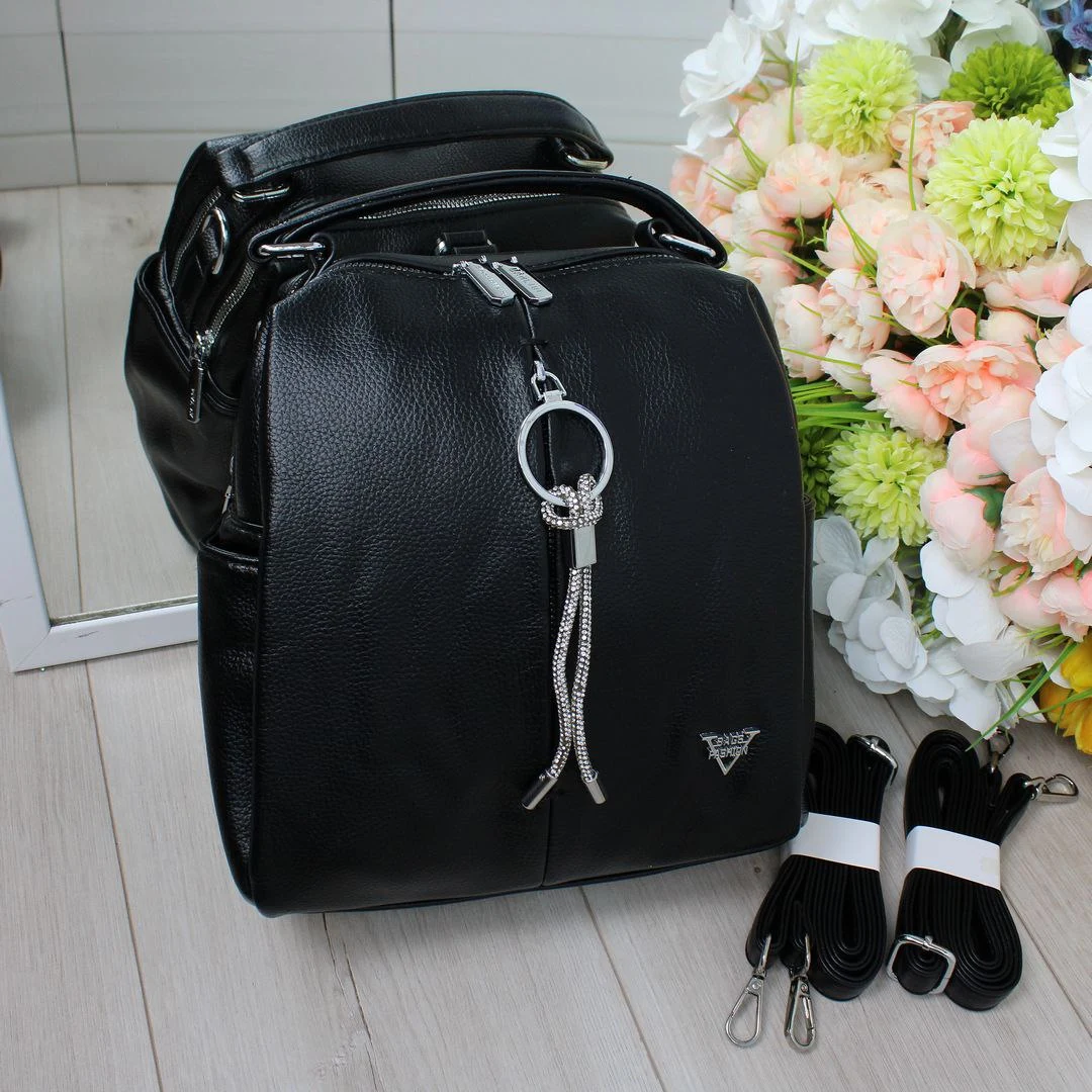 Чорна сумка-рюкзак для офісу елегантна з екошкіри