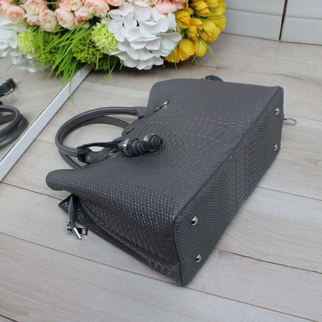 Сумка графіт через плече для офісного працівника з шкіри