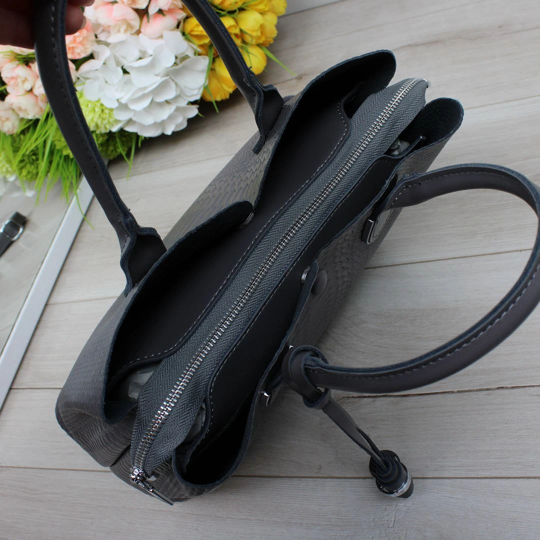 Сумка графіт через плече для офісного працівника з шкіри