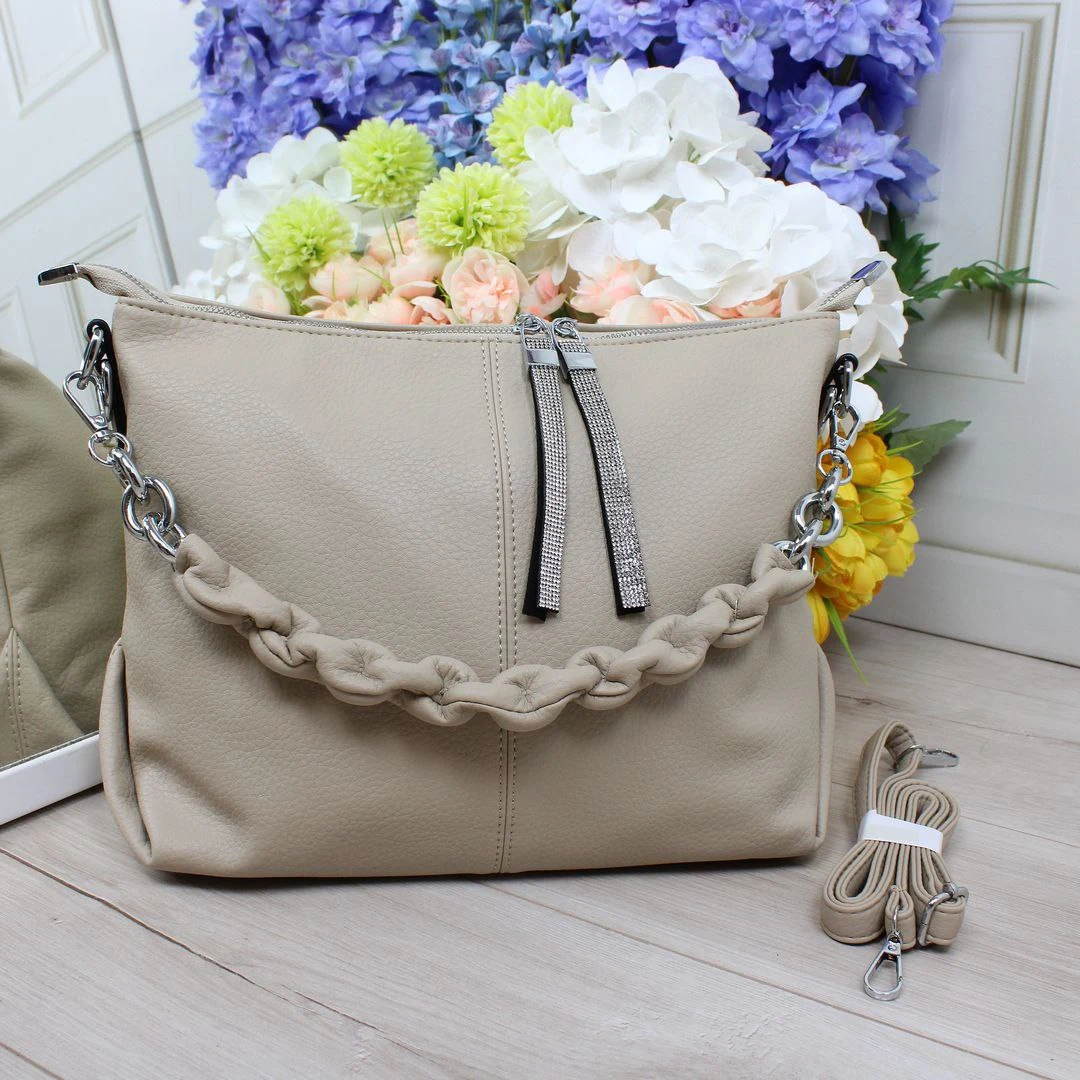 Сумка-мішок бежева для творчих проектів з еко-шкіри