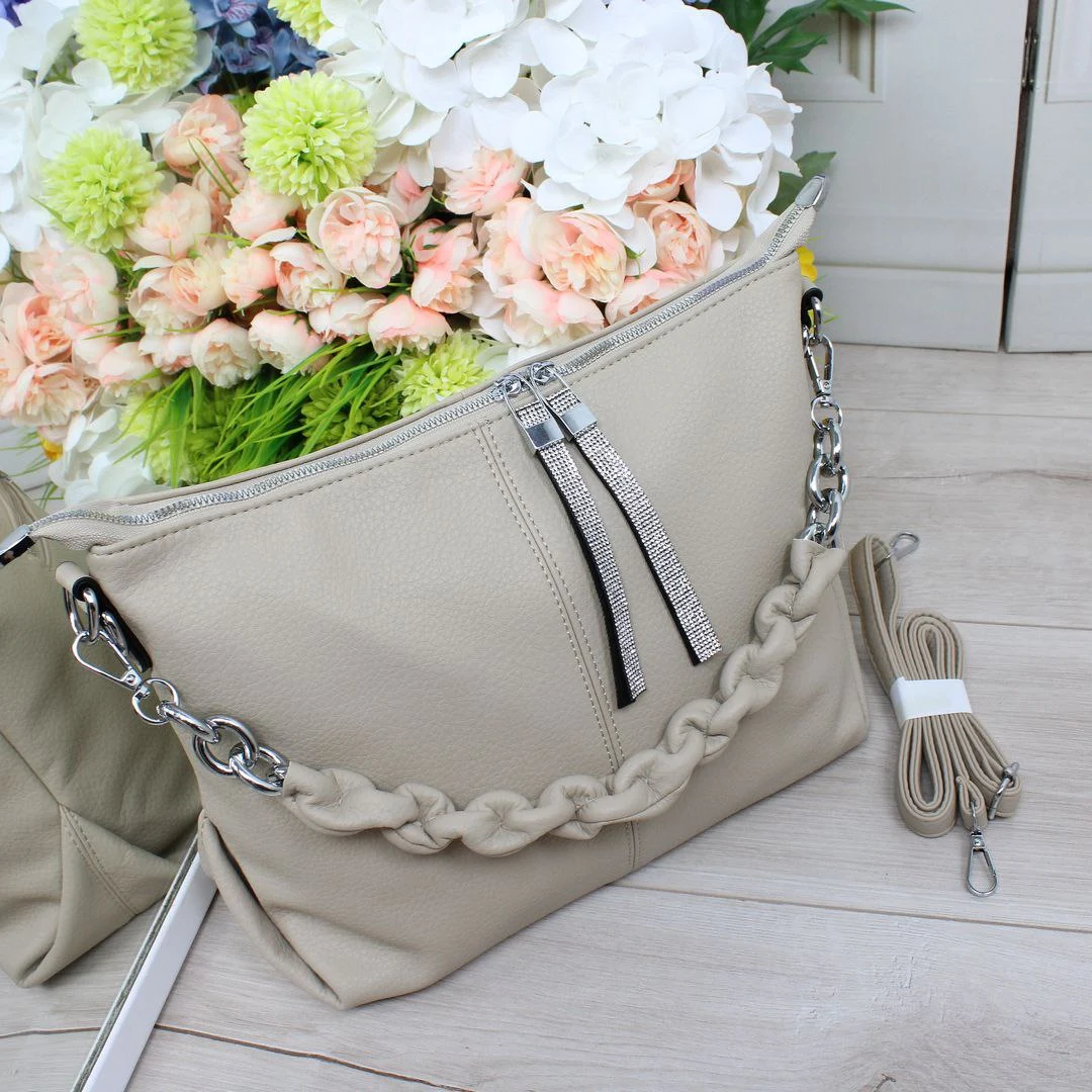 Сумка-мішок бежева для творчих проектів з еко-шкіри