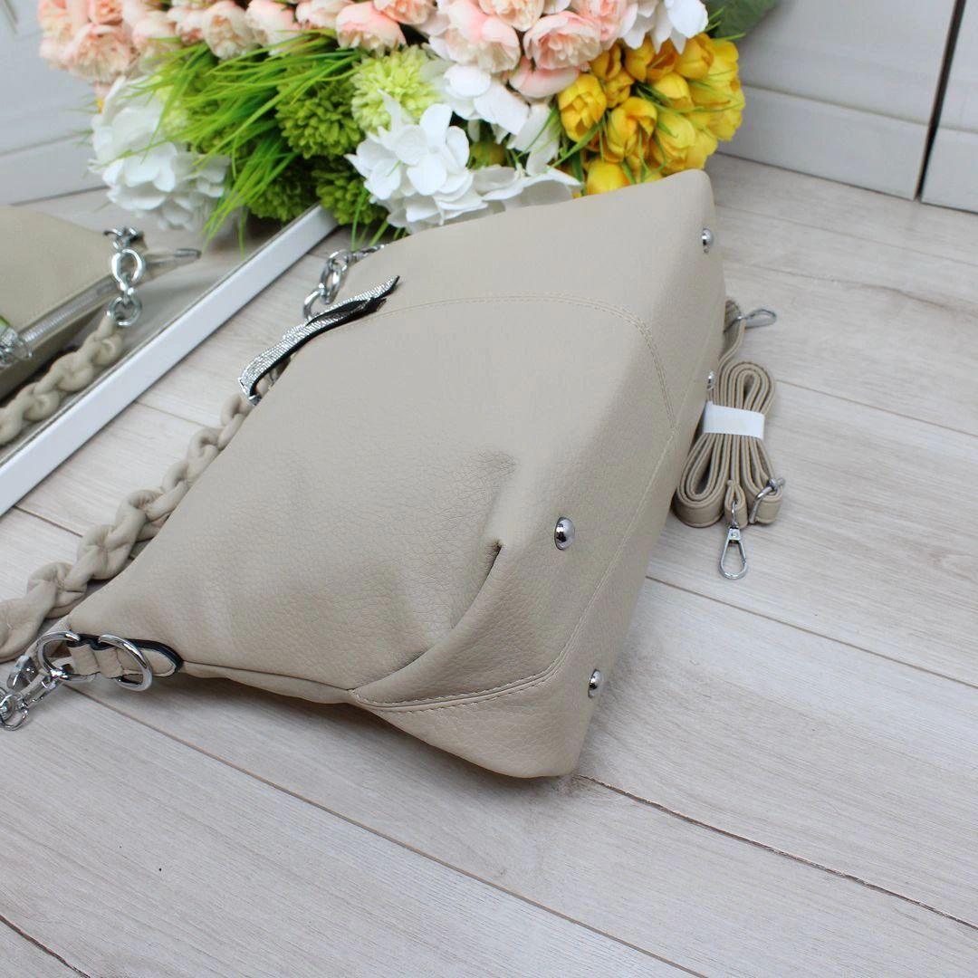 Сумка-мішок бежева для творчих проектів з еко-шкіри