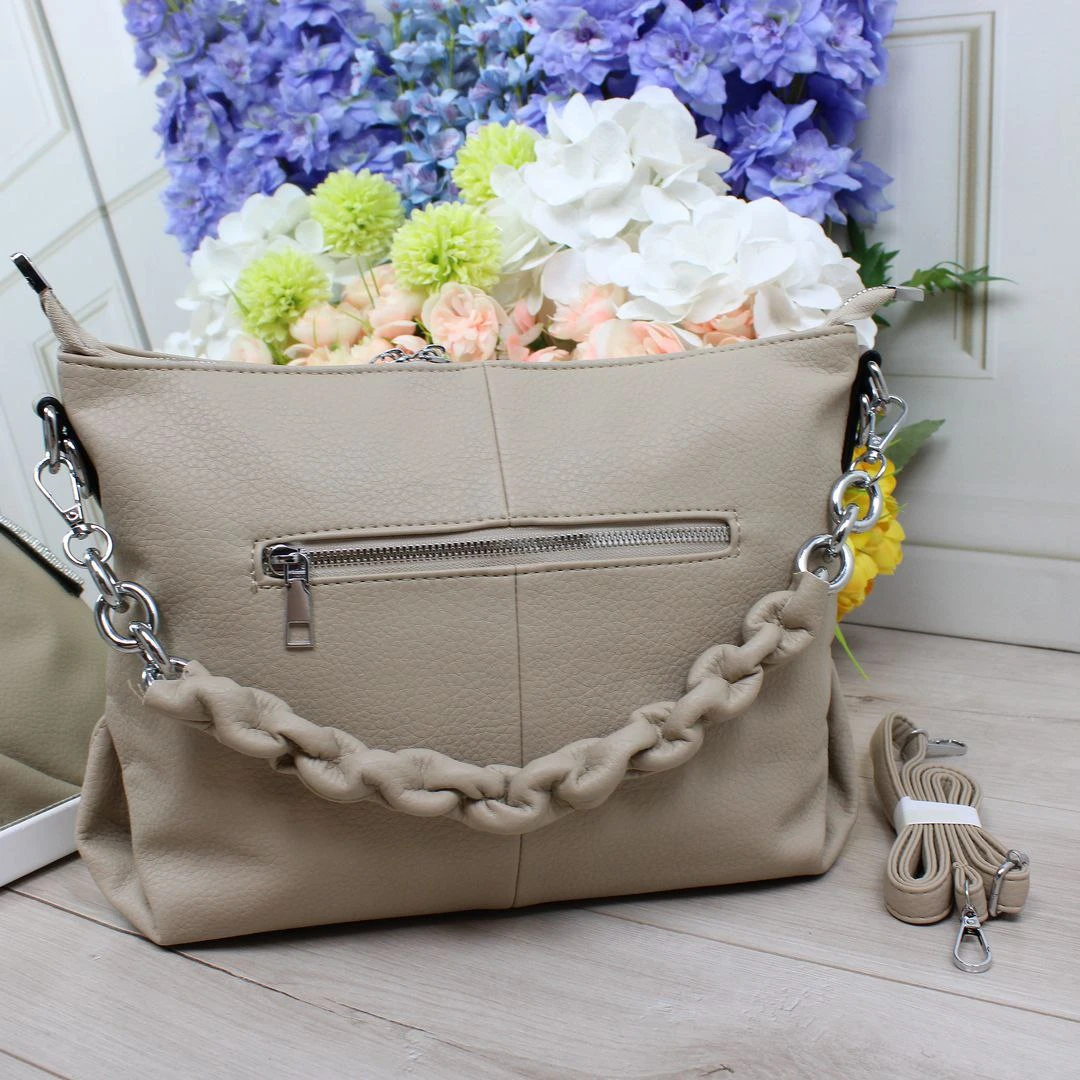 Сумка-мішок бежева для творчих проектів з еко-шкіри