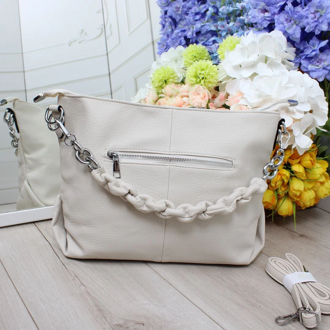 Жіноча сумка-мішок молочна містка для мами з дитиною