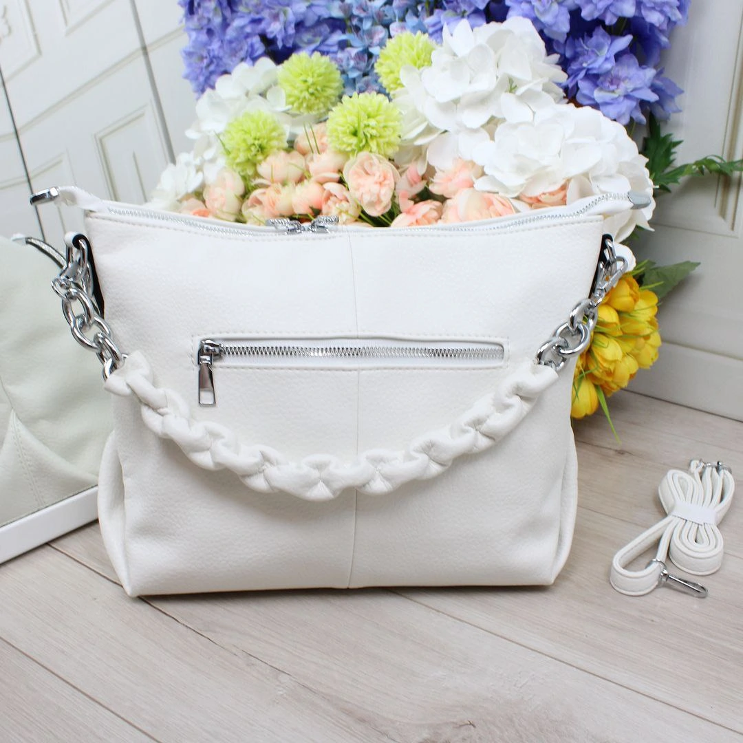 Біла сумка-мішок екологічна з еко-шкіри для міста