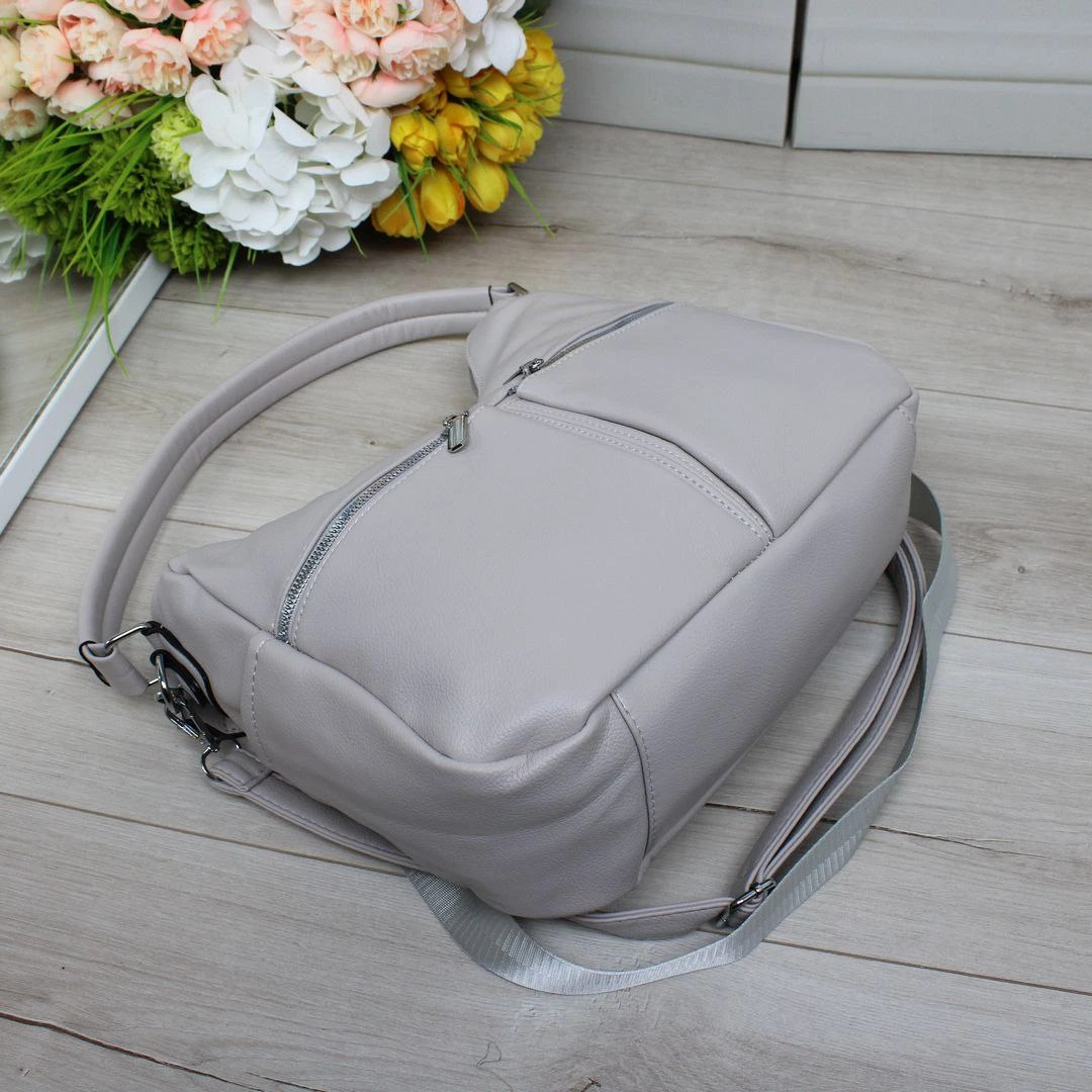 Сумка-мішок сіро-лілова для творчих проектів з еко-шкіри