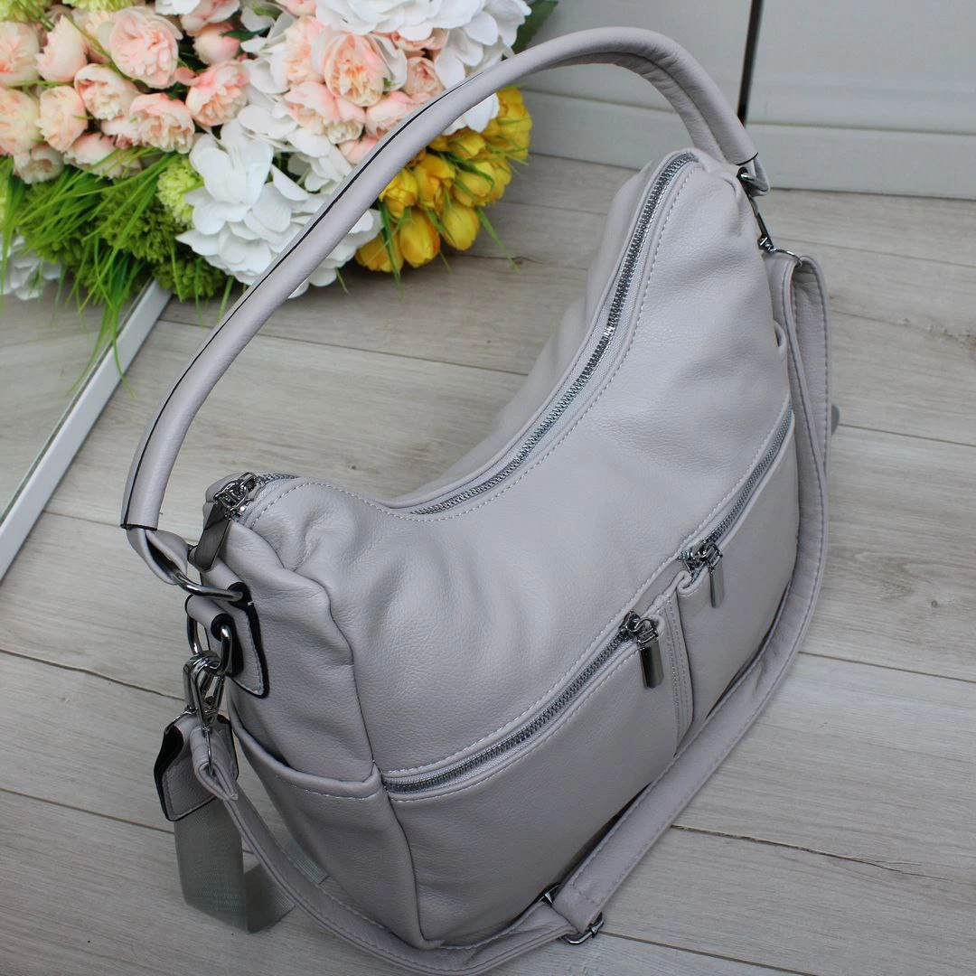 Сумка-мішок сіро-лілова для творчих проектів з еко-шкіри