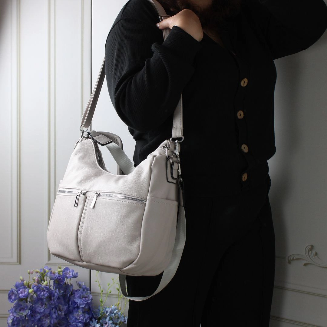 Сумка-мішок сіро-лілова для творчих проектів з еко-шкіри