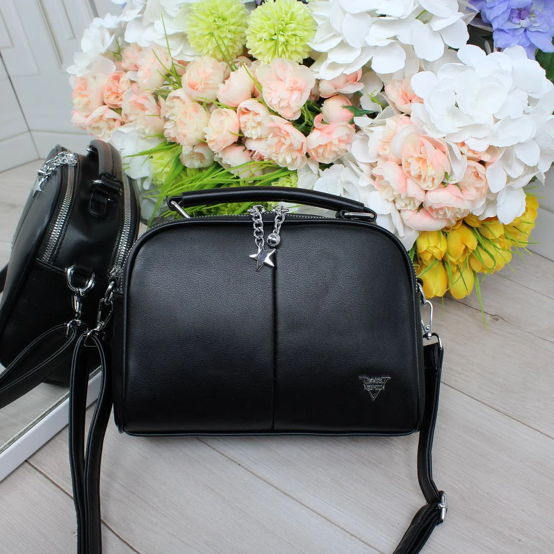 Жіноча сумка крос-боді для офісу чорна з еко-шкіри