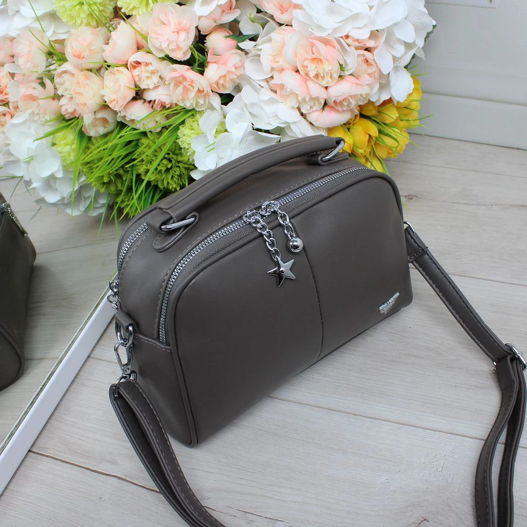 Сумка крос-боді графітова мінімалістична з еко-шкіри