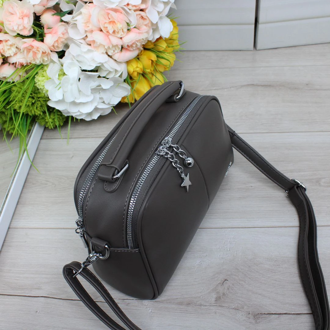 Сумка крос-боді графітова мінімалістична з еко-шкіри