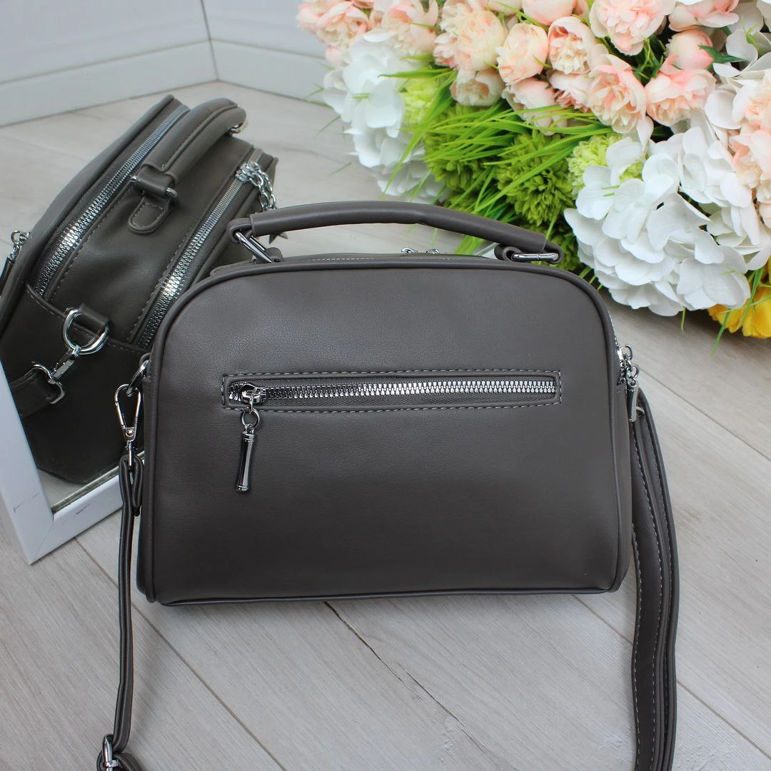 Сумка крос-боді графітова мінімалістична з еко-шкіри