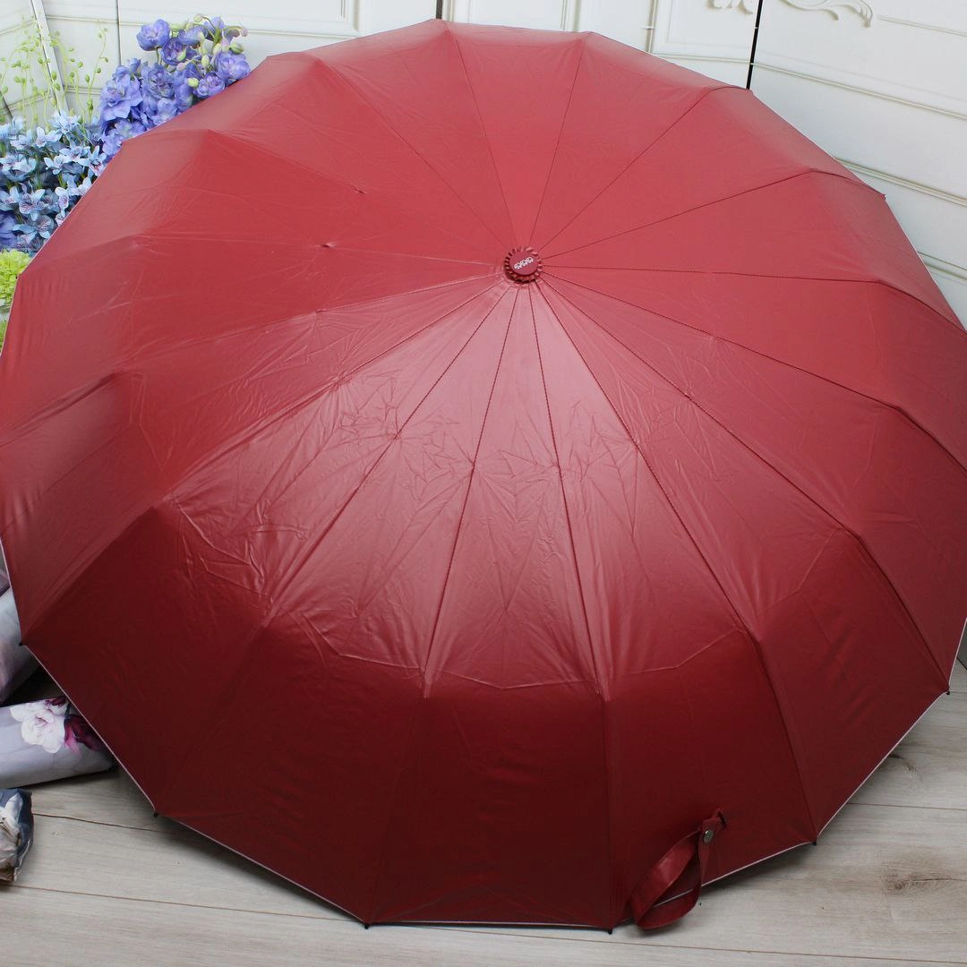 Бордова парасолька-автомат на 16 спиць | Елегантна для бізнес-леді