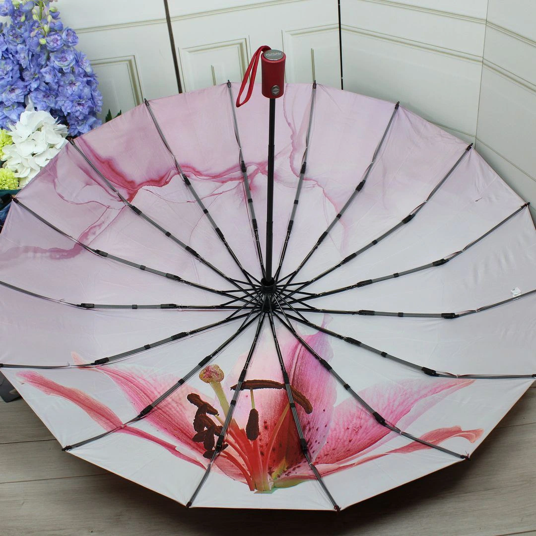 Бордова парасолька-автомат на 16 спиць | Елегантна для бізнес-леді