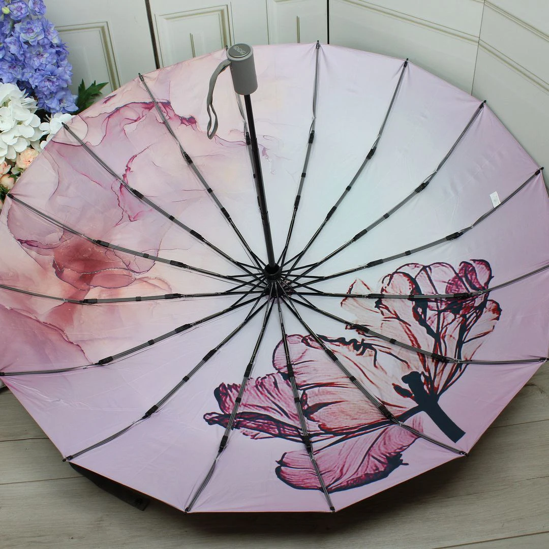 Сіра парасолька-автомат на 16 спиць | Стильна для навчання