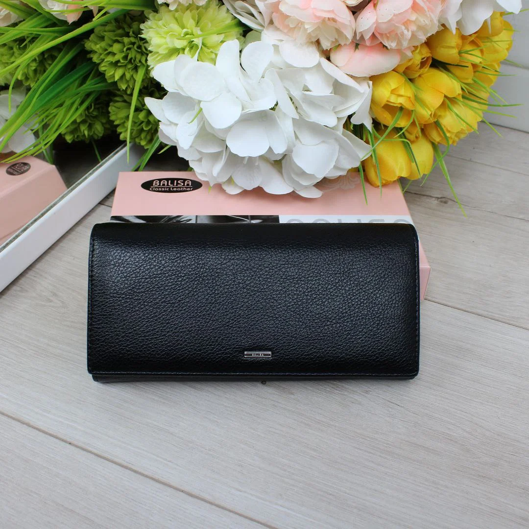 Жіночий чорний гаманець із екошкіри