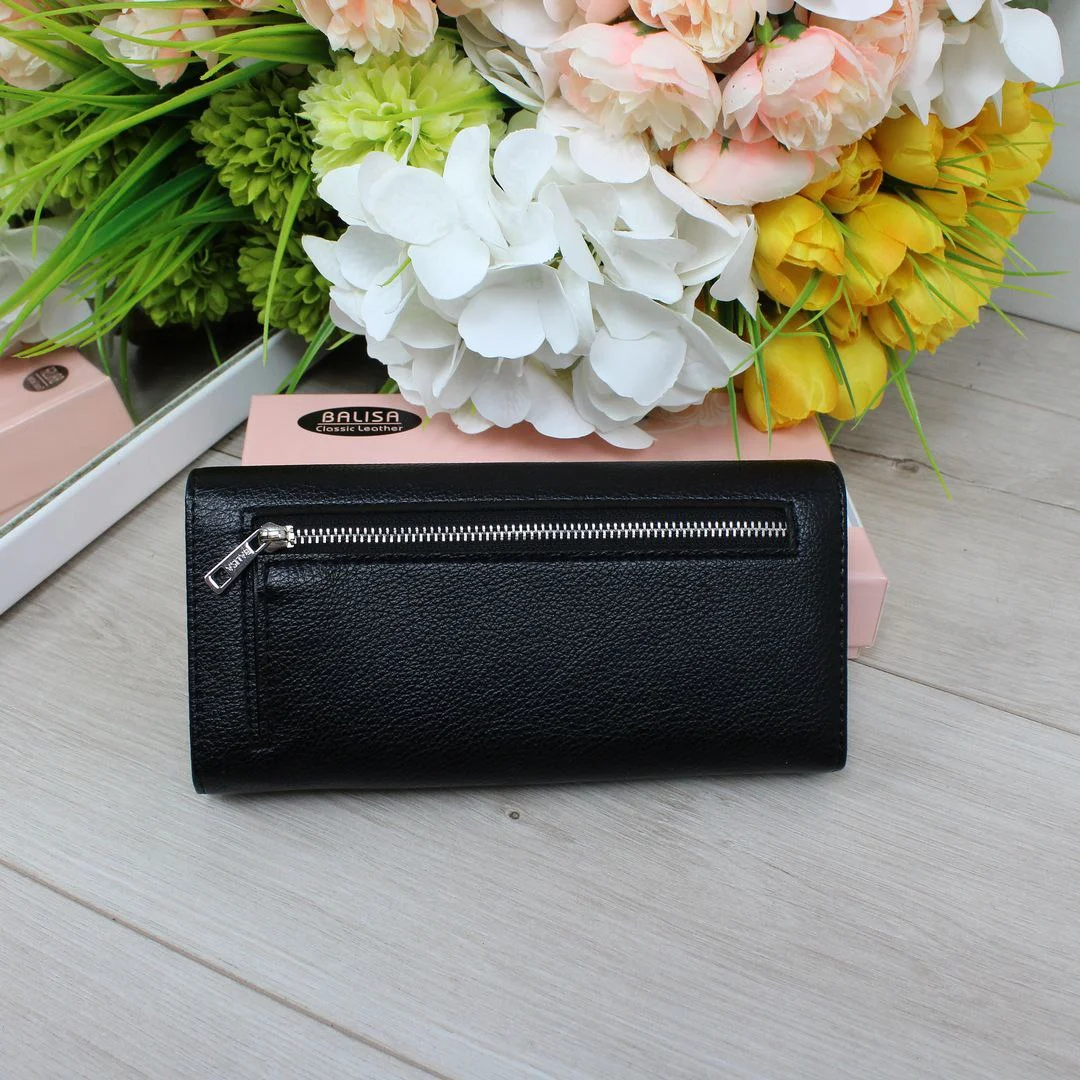 Жіночий чорний гаманець із екошкіри