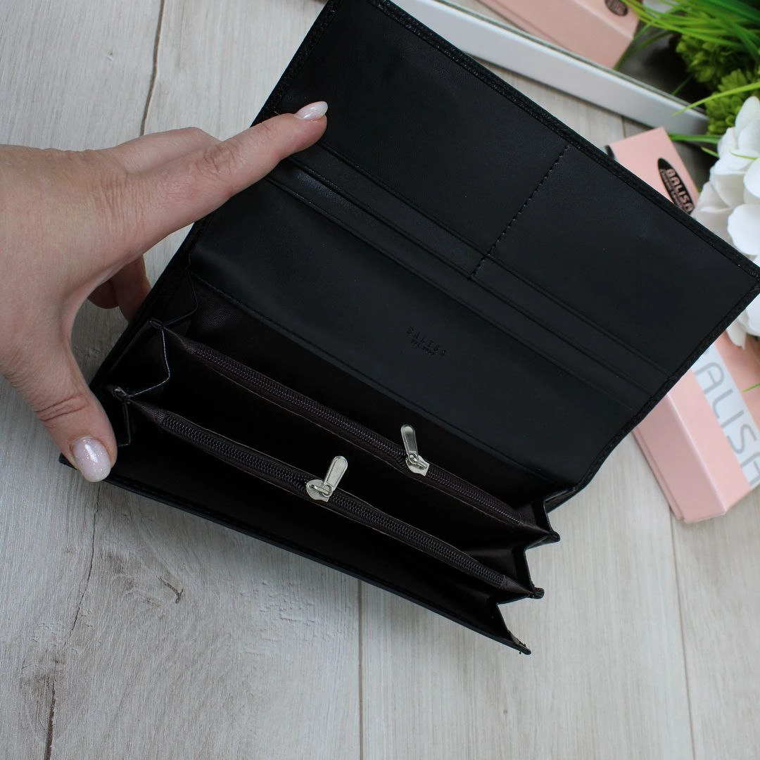 Жіночий чорний гаманець із екошкіри