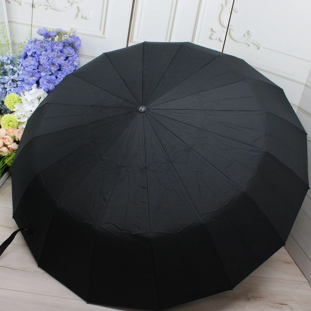 Чоловіча парасоля автомат чорна на 16 подвійних спиць