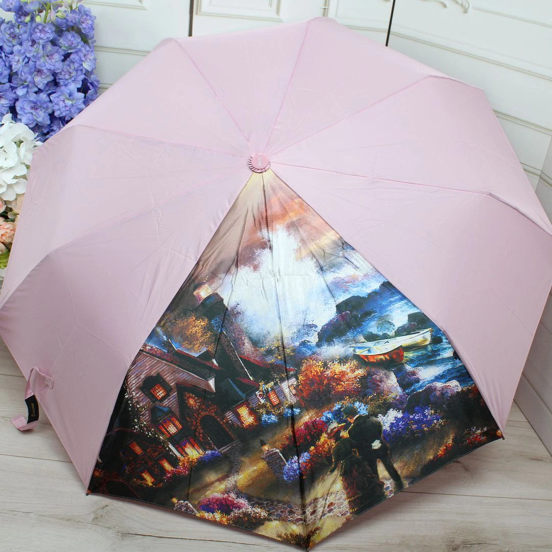 Жіноча парасолька напівавтомат пудрова на 9 спиць для міста