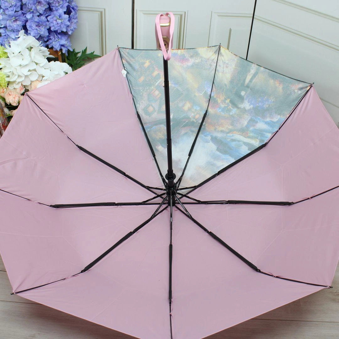 Жіноча парасолька напівавтомат пудрова на 9 спиць для міста