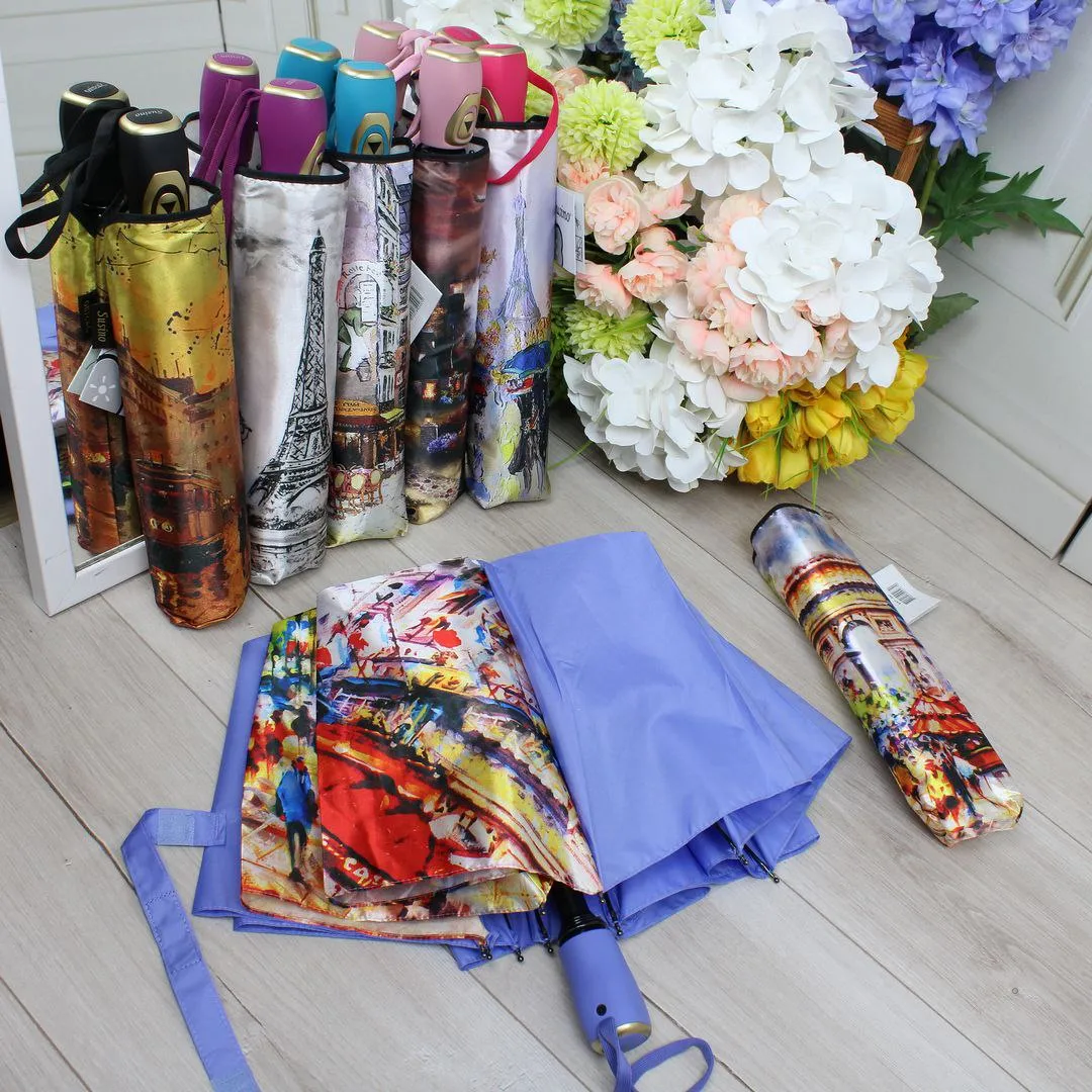 Жіноча парасолька напівавтомат фіолетова на 9 спиць для міста