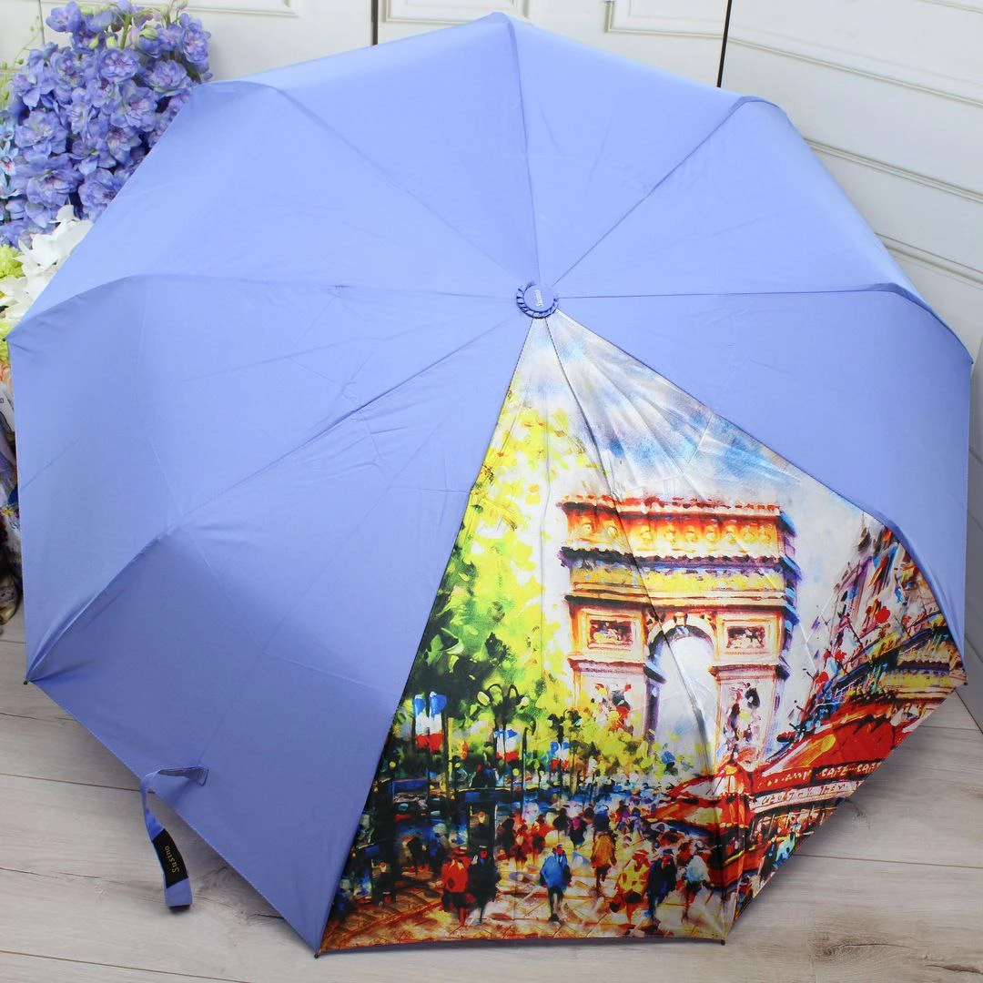 Жіноча парасолька напівавтомат фіолетова на 9 спиць для міста