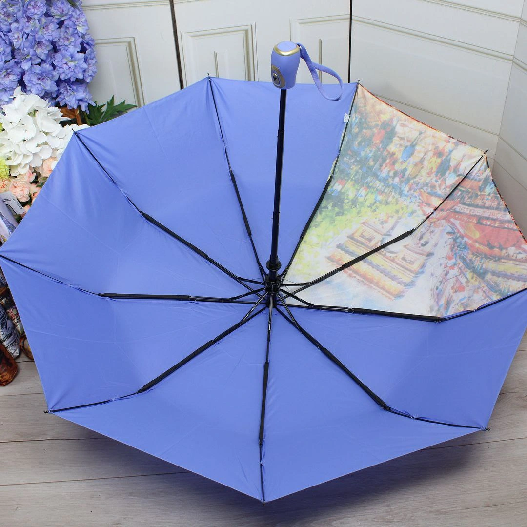 Жіноча парасолька напівавтомат фіолетова на 9 спиць для міста