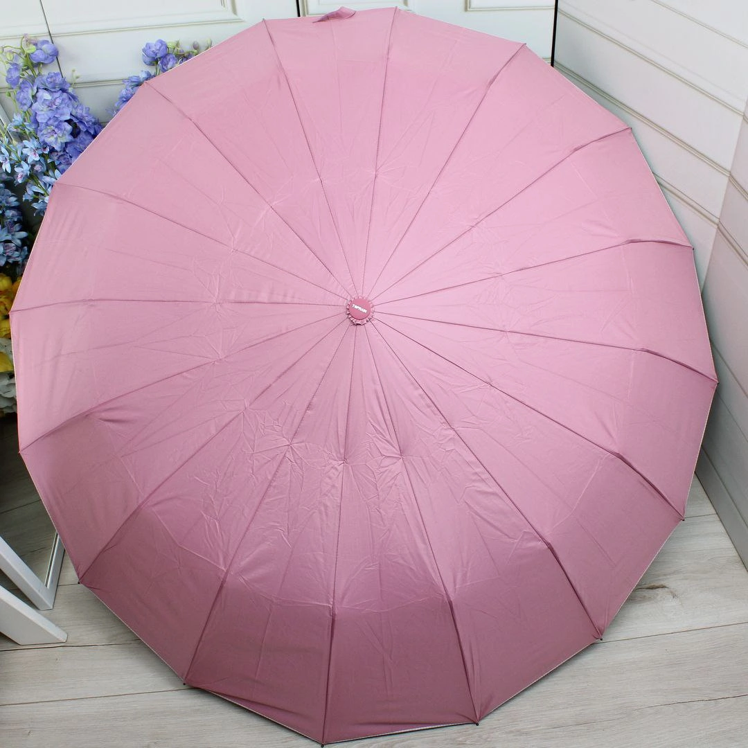 Жіноча парасолька автомат рожева на 16 спиць